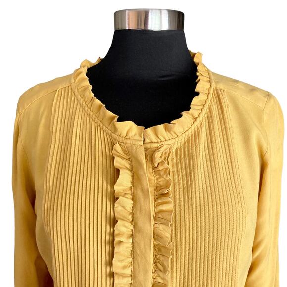 Sundance Yellow Pinktuck Ruffle Button Front Top Size Small Boho Prairie Flirty - Picture 2 of 8